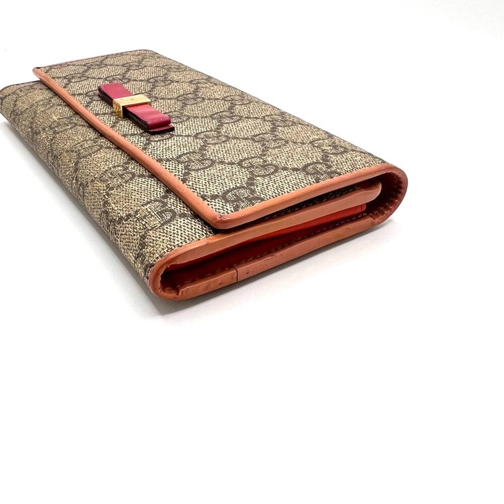 Authentic GG GUCCI Pink Ribbon Orange Leather Continental Long Wallet - Picture 4 of 9